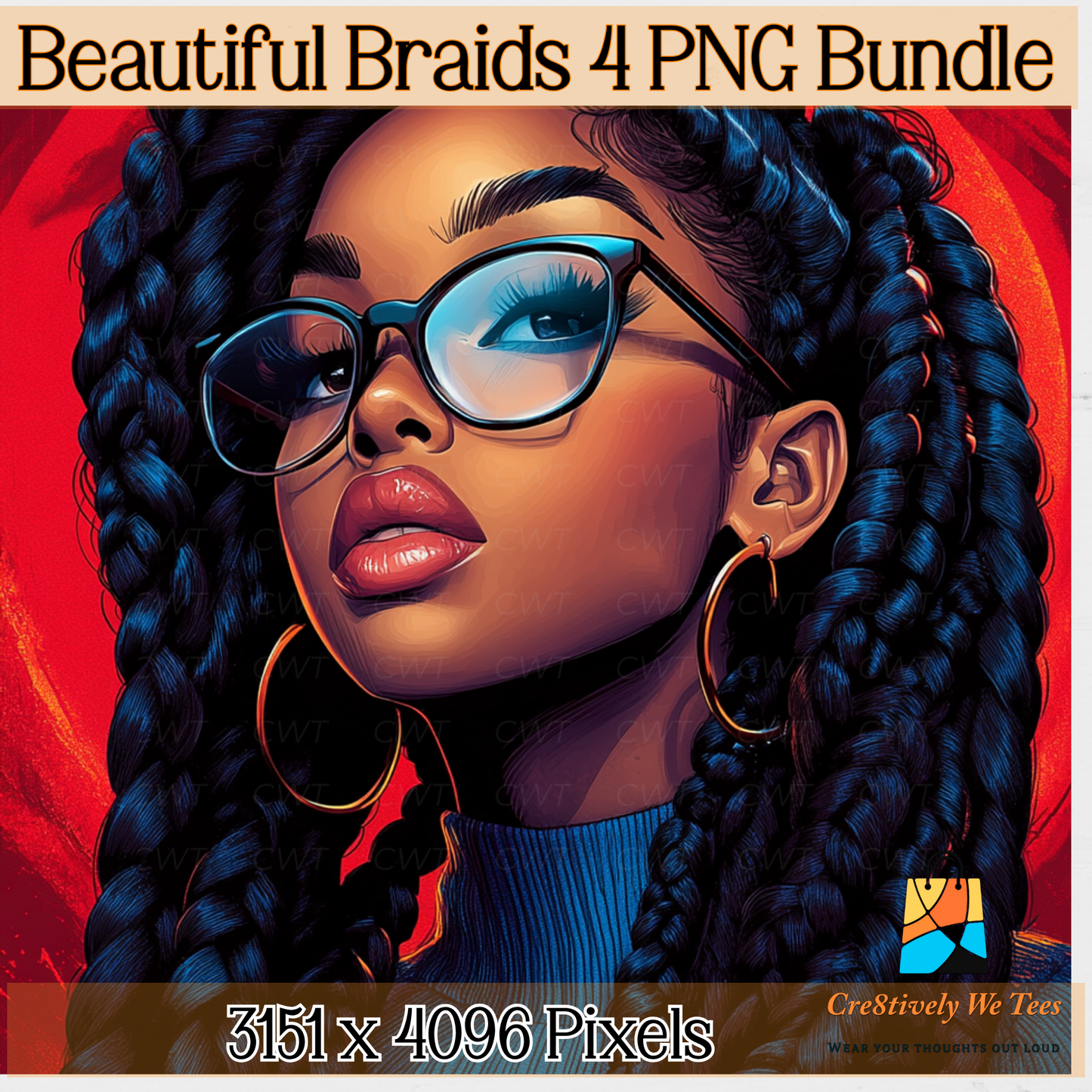 Beautiful Braids 4 PNG Bundle, Powerful Art, Digital Illustrations, Black Girl Magic Art, Instant Download, Perfect for Journals and more