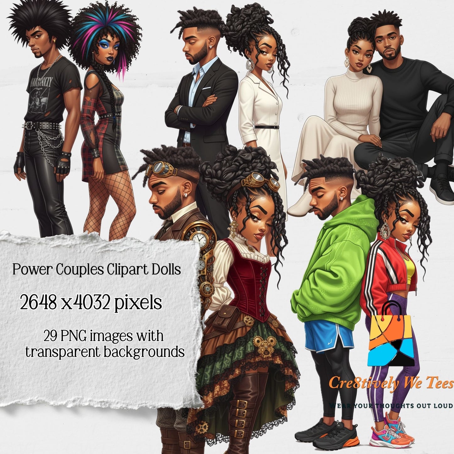 Power Couples Clipart Dolls Bundle – 29 PNGs for Planners, Sublimation & Creative Projects