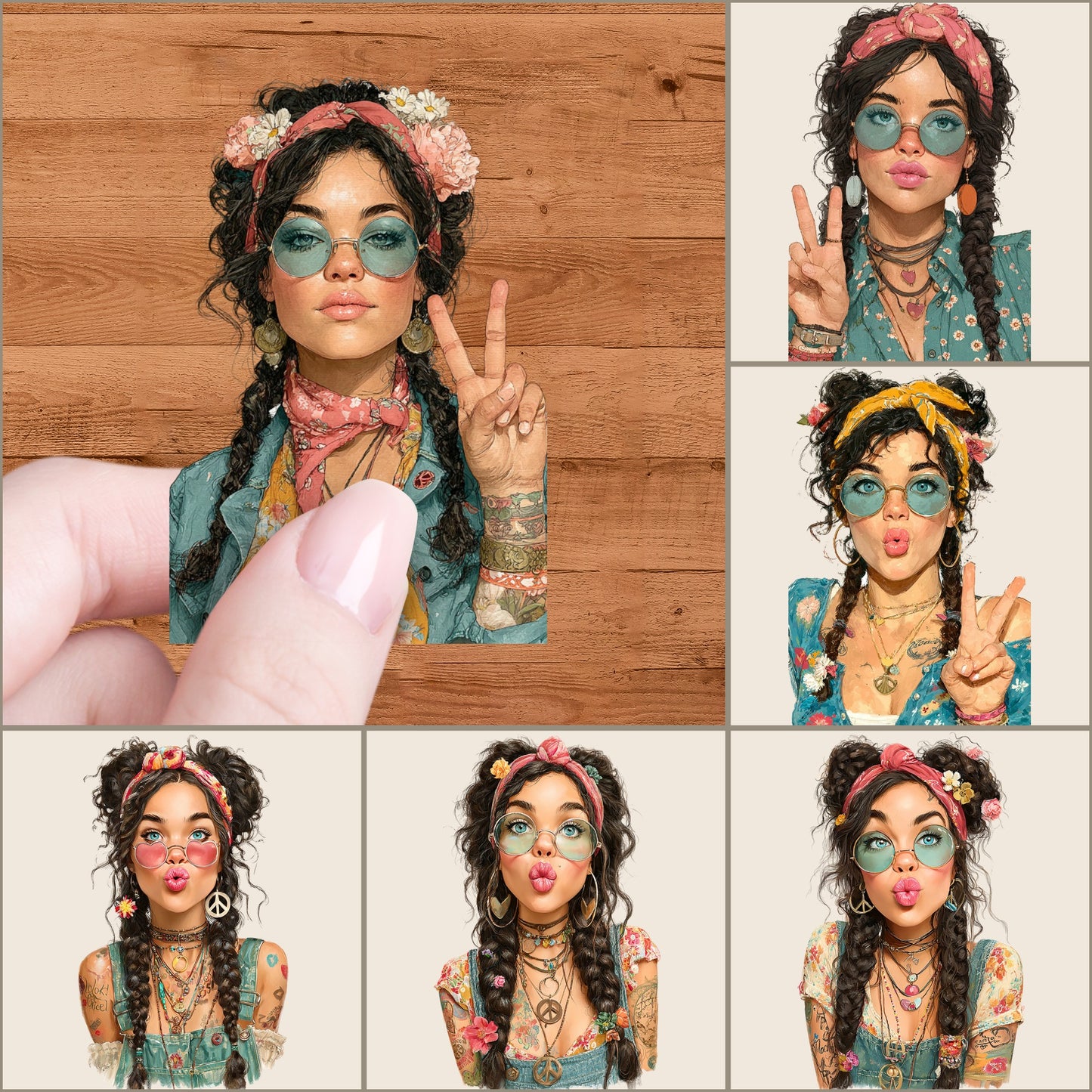 Bohemian Girl Clipart Bundle, Hippie PNG Images