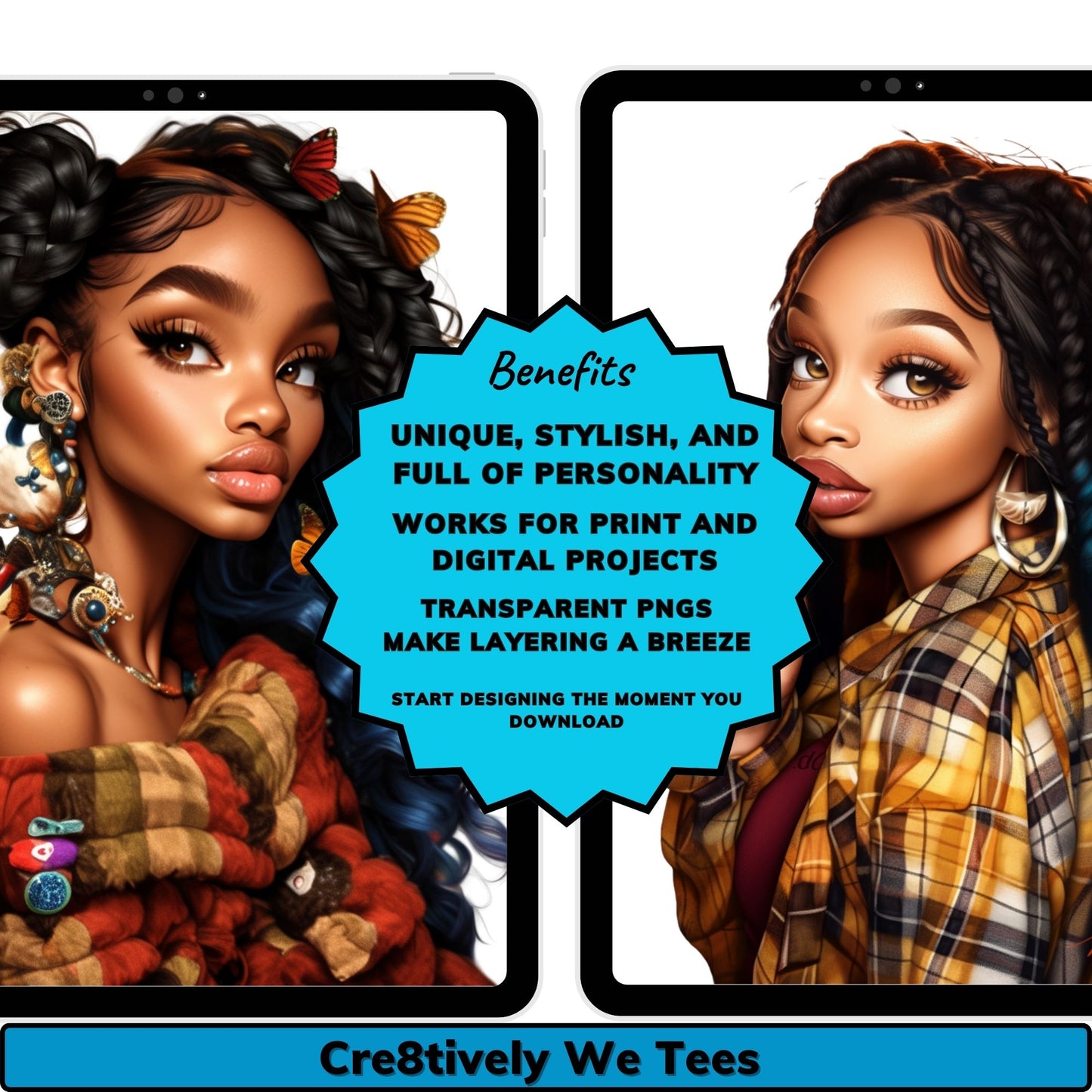 Melanin Muse Clipart Bundle | 6 PNG Images | Digital Art for Print & Social Media