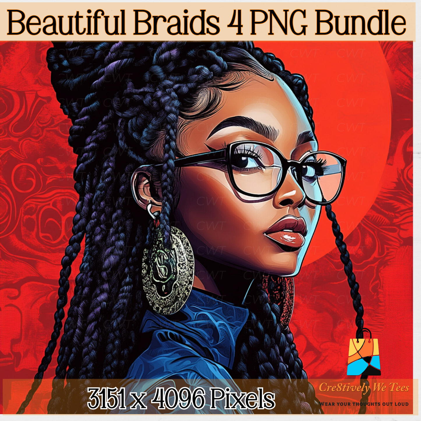 Beautiful Braids 4 PNG Bundle, Powerful Art, Digital Illustrations, Black Girl Magic Art, Instant Download, Perfect for Journals and more