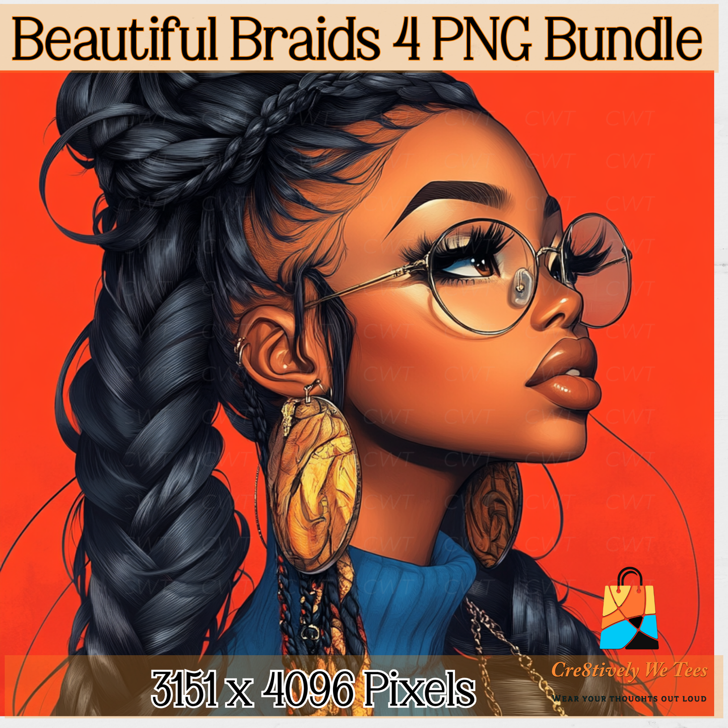 Beautiful Braids 4 PNG Bundle, Powerful Art, Digital Illustrations, Black Girl Magic Art, Instant Download, Perfect for Journals and more