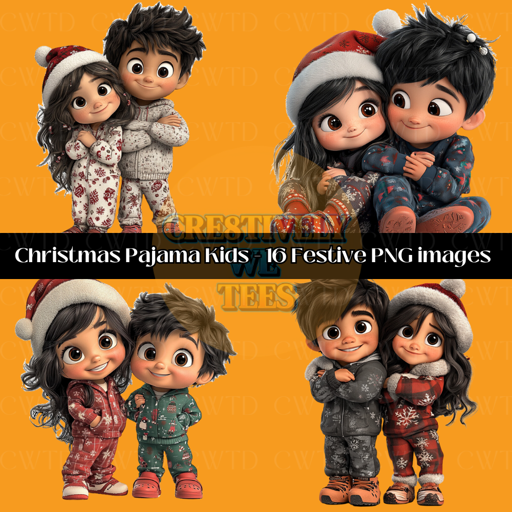 Christmas Pajama Kids - 16 Festive PNG Images