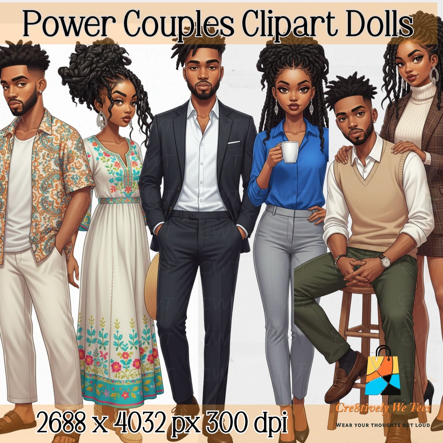 Power Couples Clipart Dolls Bundle – 29 PNGs for Planners, Sublimation & Creative Projects