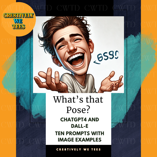 Cover image of "What’s That Pose?" featuring a smiling character with quirky text highlighting pose prompts, AI platform tips, and monetization advice.