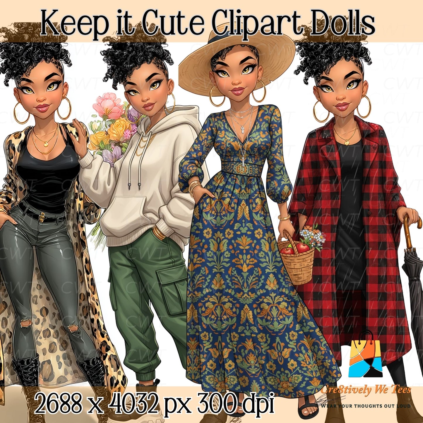 Keep It Cute Clipart Dolls – 31 Stylish PNGs for Planners, Sublimation & Digital Crafts
