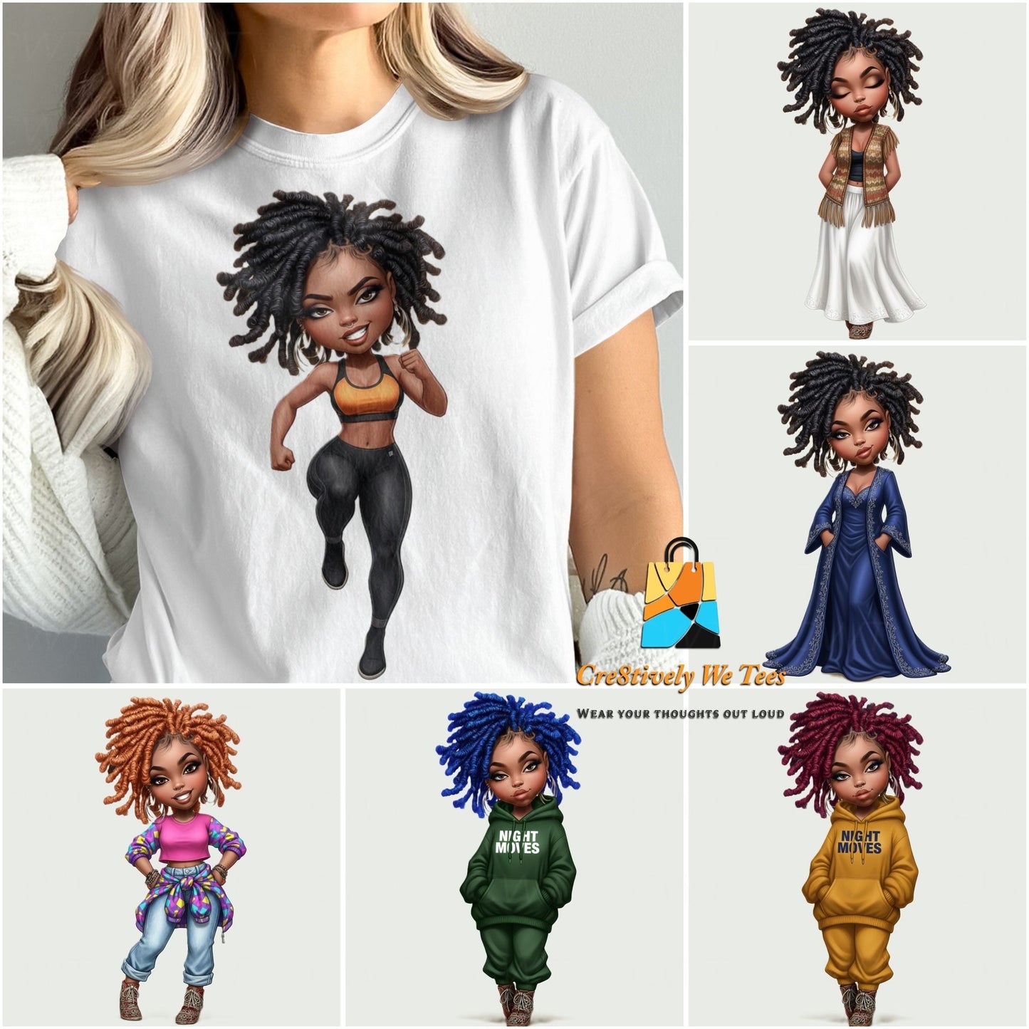 Melanin Boss Babe Clipart – Stylish Black Women with Locs, Fall Fashion PNG Bundle