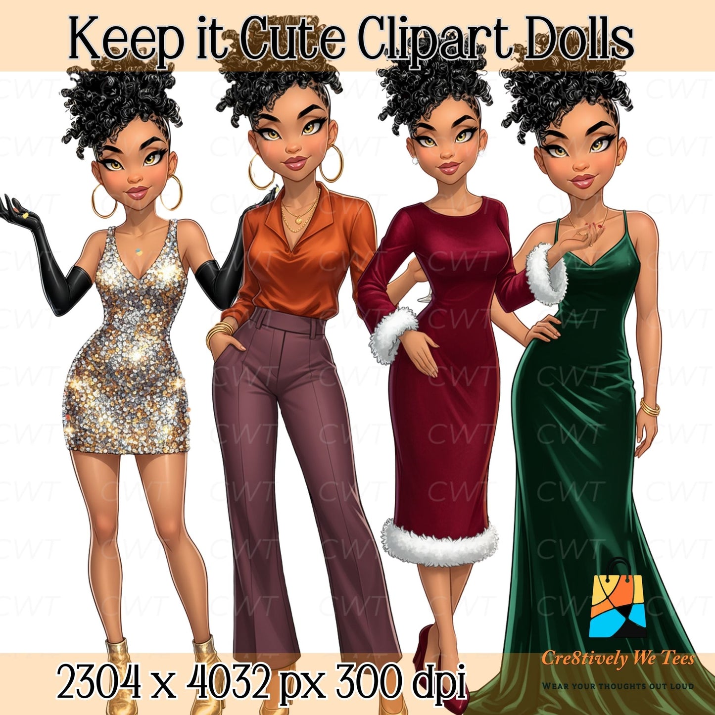 Keep It Cute Clipart Dolls – 31 Stylish PNGs for Planners, Sublimation & Digital Crafts