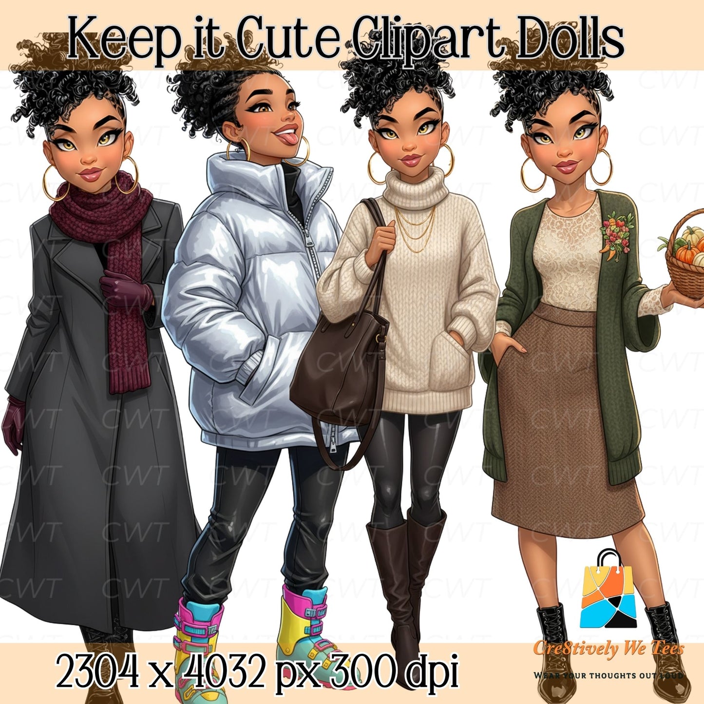 Keep It Cute Clipart Dolls – 31 Stylish PNGs for Planners, Sublimation & Digital Crafts