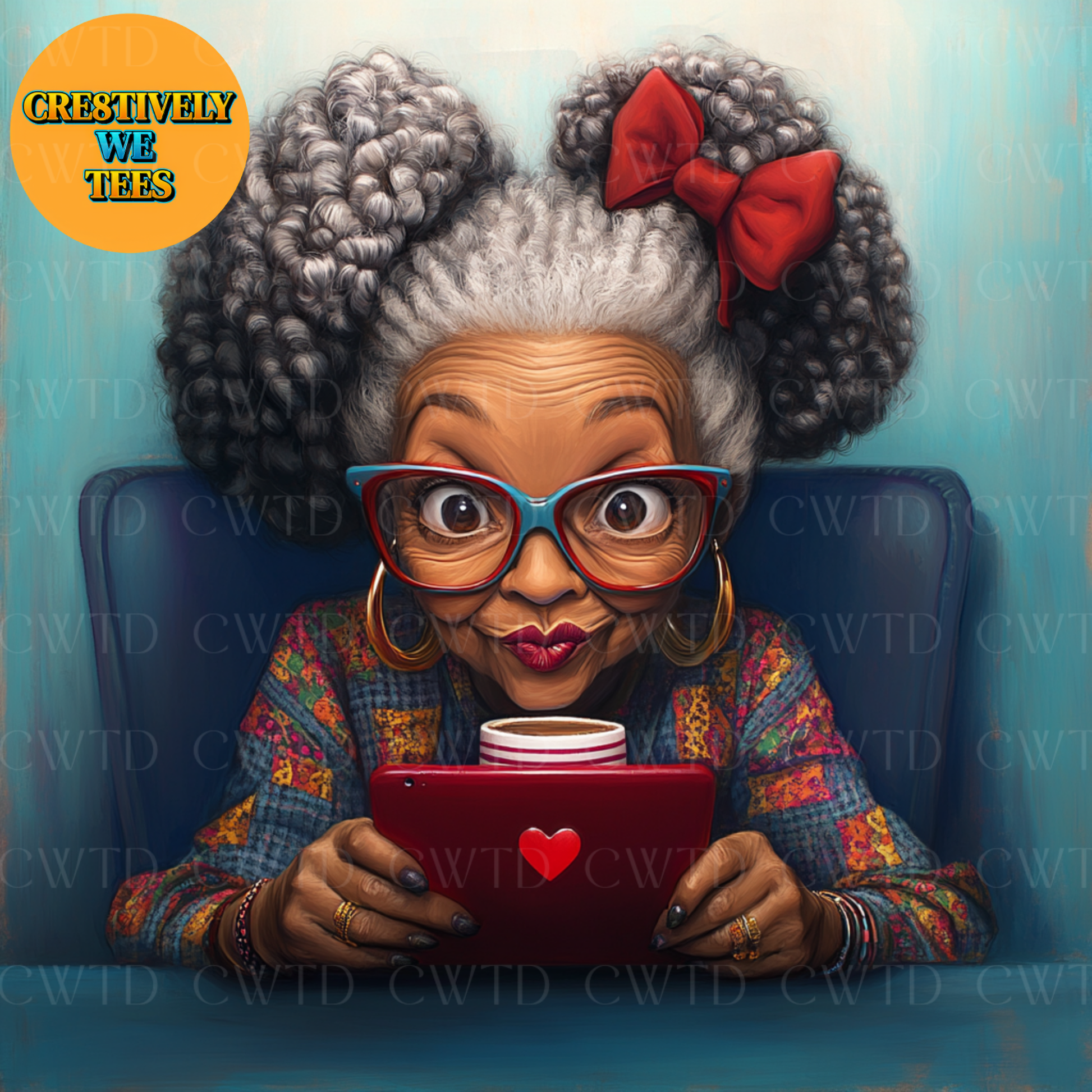 Modern and witty! This tech-savvy granny image highlights the playful side of AI-generated art from our Fun Grannies Guide.