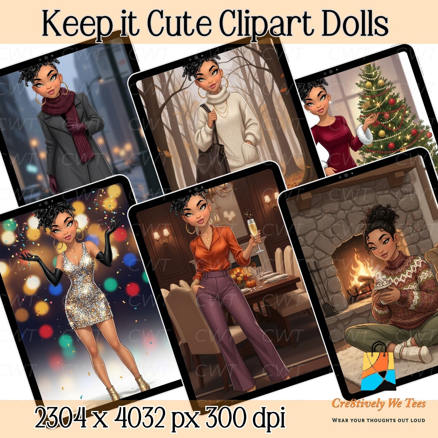 Keep It Cute Clipart Dolls – 31 Stylish PNGs for Planners, Sublimation & Digital Crafts